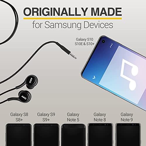 Premium AKG Stereo Earbuds for Samsung Galaxy S10, S10 e, Plus, A31, A71 – High-Fidelity Sound with Built-in Microphone and Volume Control – Elegant Black Design with Gold Accents – Includes Cleaning Cloth for Maintenance – Superior Audio Quality for Music Lovers and Professionals