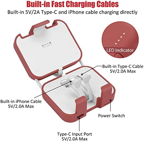 Ultra-Compact 4000 m Ah Power Bank with Built-in Cable – Fast Charging Portable Charger for i Phone, Samsung, Google Devices – Stylish Green Mini External Battery Pack for On-the-Go Connectivity and Convenience