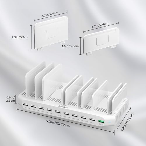 Ultimate 10-Port USB Charging Station with QC3.0 – 60 W Multi Charger Hub for Tablets & Smartphones, Customizable Dividers for Organized Power Management, Fast Charging Technology for Home & Office Use