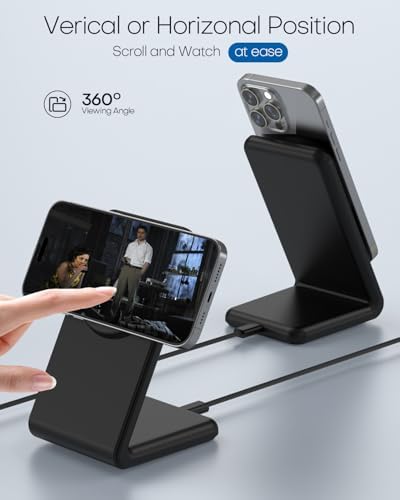 Mag-Safe Wireless Charging Stand for i Phone 16 – Fast Charging with 20 W Adapter & 5 Ft Cable, Magnetic Alignment for i Phone 15/14/13/12 – Sleek Black Design for Effortless Charging and Enhanced Compatibility