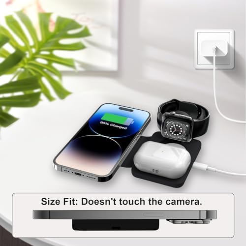 Miady 3-in-1 Magnetic Wireless Charging Station – Ultra-Fast 18 W Travel Charger for i Phone 15/14/13/12 Pro Max, Apple Watch Series Ultra/8/7/6/5/4/3/2/SE, and Air Pods 3/2 – Compact, Portable Design for Effortless Charging and Unmatched Device Compatibility