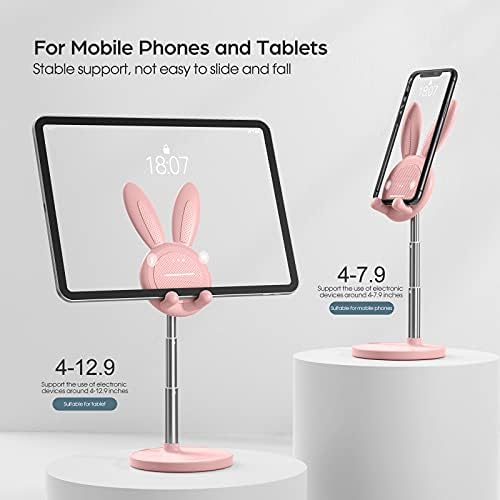 OATSBASF Cute Cell Phone Stand, Adjustable Bunny Phone Stand for Desk, Thick Case Friendly Holder Compatible with iPhone, Kindle, iPad, Switch, All Phones (Pink) – Enhanced Compatibility and Speed