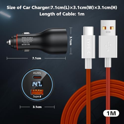High-Performance Car Charger for One Plus Devices – Super VOOC 120 W & 100 W Fast Charging Adapter with 65 W Warp Charger, USB-C Compatibility, 3.3 FT Cable, LED Display for Real-Time Monitoring – Perfect for One Plus 13, 12, Nord Series & More