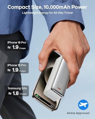 Revolutionary 3-in-1 Travel Charger for i Phone 16/15 | 10,000 m Ah Power Bank with Foldable Wall Plug and Retractable USB-C Cable | 30 W PD Fast Charging Capability, LED Power Indicator, TSA-Approved for Hassle-Free Business Trips | Unmatched Versatility and Quick Charge Solutions