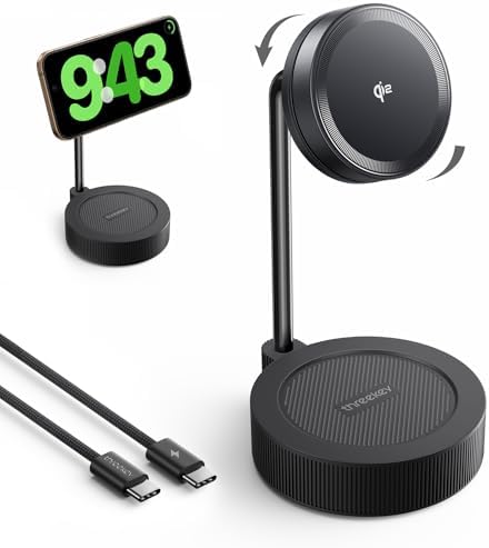 THREEKEY Qi2 15 W Magnetic Wireless Charging Hub – Ultimate Adjustable Charging Station for i Phone 16-12 Series & Air Pods with Dual-Sided Magnetic Grip, 180° Rotatable Design, and Sleek Space-Saving Aesthetics for Effortless Home and Office Power Solutions
