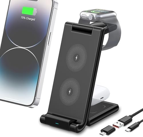 Revolutionize Your Charging Experience: 15 W 3-in-1 Foldable Wireless Charging Station for i Phone 11-16 Pro Max & Samsung Devices – Simultaneous Power for Apple Watch & Air Pods, Portable Design, Enhanced Speed & Compatibility