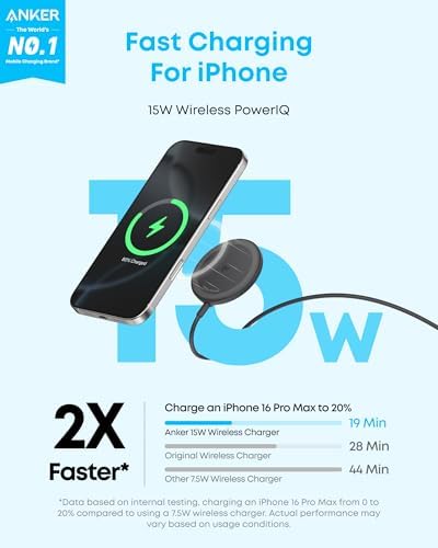 Anker Zolo Qi2 Certified Magnetic Wireless Charger – Fast 15 W Mag Safe-Compatible Charging Pad for i Phone 16/15/14/13 Series & Air Pods – Sleek Black Design for Home & On-the-Go Power Solutions – Ultimate Wireless Convenience with Enhanced Safety Features