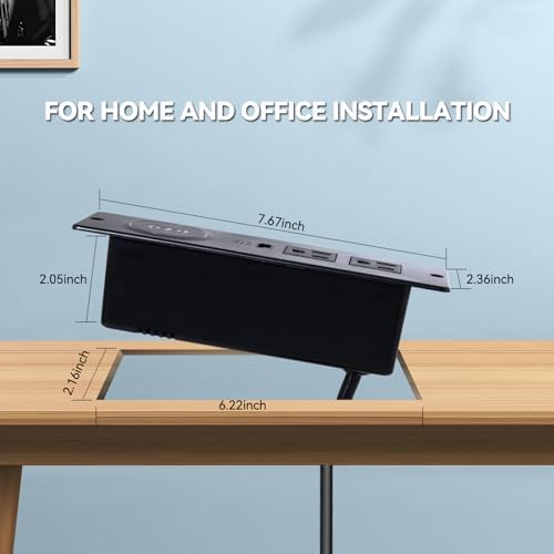 Recessed Power Strip with Integrated 15 W Wireless Charger – Versatile Desktop Charging Station Featuring 2 USB-C Fast Charging Ports & Dual AC Outlets for Home and Office Use – Streamlined Design for Clutter-Free Spaces & Enhanced Device Compatibility