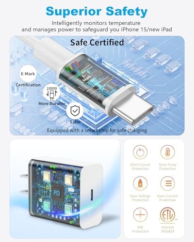 Ultimate 20 W PD USB-C Charger Duo with 6.6 ft Type C Cables – Fast Charging for i Phone 16/15, Galaxy S24/S25, Pixel 8/9 & More – Compact Design with Advanced Safety Features for Maximum Device Compatibility & Efficiency