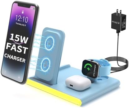 Ultimate 4-in-1 Foldable Wireless Charging Station: Fast Charger for i Phone 11-16, Apple Watch, Air Pods & Galaxy S9-S23 – Portable, Space-Saving Dock with Adapter in Sleek Black for Enhanced Compatibility and Quick Power-Up Solutions