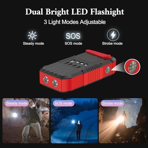 Ultimate Solar Power Bank 66800 m Ah with Hand Crank & 4 Charging Cables – 22.5 W Fast Charge for Camping, Emergency Preparedness, and Outdoor Adventures – Equipped with SOS Strobe Light, Strong Flashlight, and Compass – Rugged & Reliable Portable Charger for All USB Devices