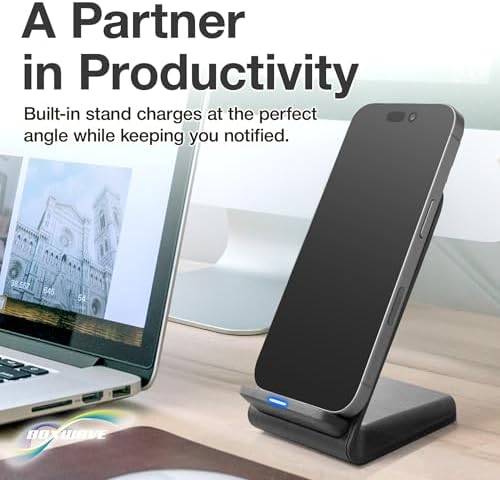 BLU G90 Pro Wireless Quick Charge Dock – 15 W Qi-Certified Ergonomic Charging Stand for Enhanced Desktop Productivity – Jet Black Sleek Design for Effortless Viewing and Fast Power Delivery – Ideal Hassle-Free Charging Solution for Modern Users