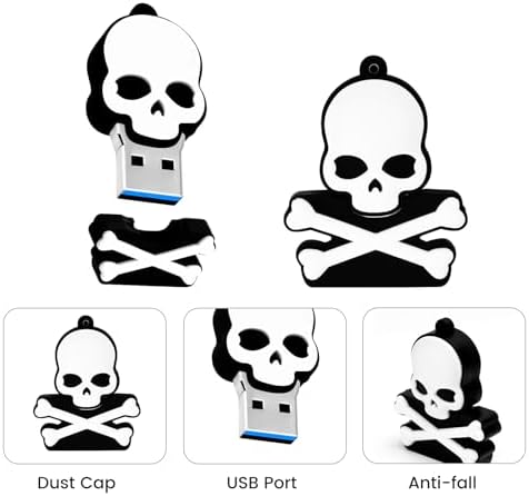 Skull Shaped 64 GB USB Flash Drive – Unique Personality Memory Stick for Stylish Data Storage | Borlter Clamp Cool USB 2.0 Thumb Drive Perfect for Gifts & Everyday Use | Durable, Portable & Compatible with All Devices