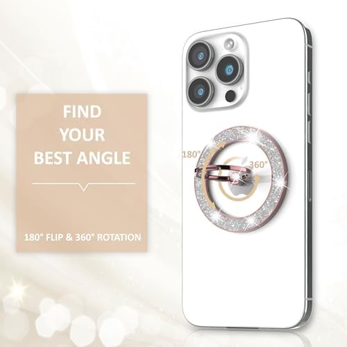 Glamorous Purple Glitter Magnetic Phone Ring Holder for Mag Safe – Secure i Phone Grip with Wireless Charging Compatibility – Elevate Usability and Style Effortlessly