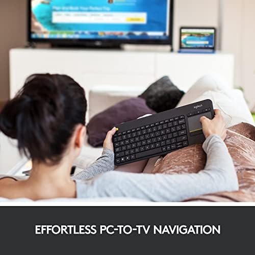 Transform Your Entertainment Experience with the Logitech K400 Plus Wireless Touch Keyboard – Ultimate HTPC Companion with Built-in Touchpad for Seamless Media Control on PC-Connected TVs, Windows, Android, and More! Enjoy 33 Feet of Wireless Freedom, Effortless Navigation, and Long-Lasting Battery Life for 18 Months of Use. Perfectly Sized for Your Living Room, This Versatile Media Control Keyboard Enhances Streaming, Browsing, and Interaction from Your Couch. Embrace the Future of Home Entertainment with Unmatched Compatibility and Convenience!