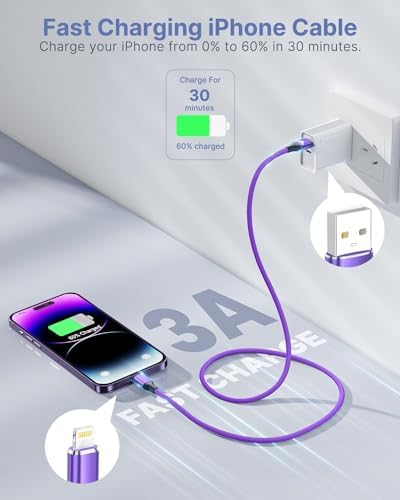 Aioneus 1 ft Apple Certified Lightning Cable – High-Speed USB A to Lightning Charger for i Phone 14/13/12/11 Pro Max/XR/XS/8/7 Plus/6/SE – Durable Nylon Braided Design for Tangle-Free Portability and Enhanced Charging Efficiency
