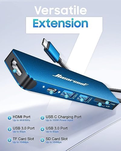 Unlock Seamless Connectivity with the Hiearcool 7-in-1 USB C Hub Adapter – High-Speed USB 3.0, 4 K HDMI Output, and 100 W Power Delivery for Mac Book Pro and Type C Devices – Your Ultimate Multi-Port Solution for Enhanced Productivity and Effortless Data Transfer