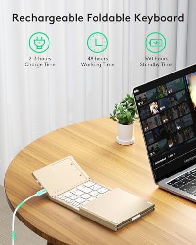 Samsers Portable Bluetooth Keyboard with Touchpad – Ultra-Slim Foldable Wireless Keyboard for Effortless Typing on Android, Windows, and i OS Devices – Rechargeable, Travel-Friendly Design with Device Holder – Black