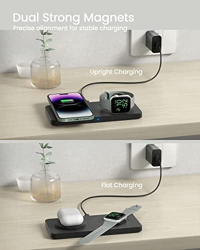 Magnetic Dual Wireless Charging Pad for Apple Devices – Fast 2-in-1 Charger for i Phone 15/14/13/12 Pro Max, Apple Watch Ultra/8/7/6/SE/5/4/3, Air Pods Pro 2 – Effortless Power and Enhanced Compatibility