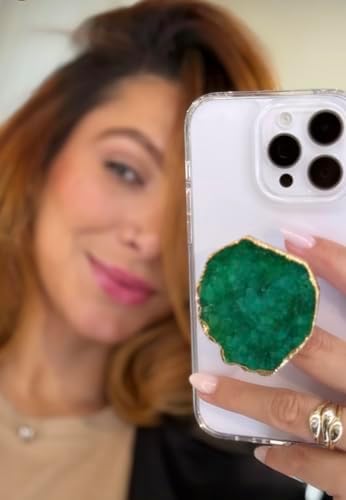 Transform Your Mobile Experience with CRYSTALFY White Clear Quartz Druzy Crystal Phone Grip – Versatile Kickstand & Unique Gemstone Top for i Phone, i Pad, Kindle & More – Handcrafted Natural Accessory with Enhanced Adhesion and Customizable Design – Perfect for Style, Functionality, and Gifting