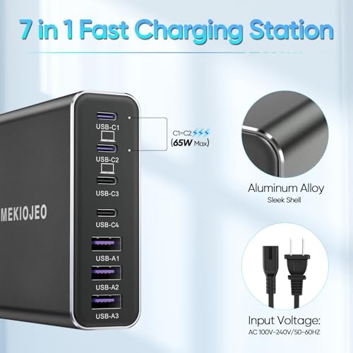Revolutionary 7-Port Ga N USB C Charging Hub – 65 W High-Speed Aluminum Alloy Power Station for Mac Book Pro, i Pad Pro, i Phone & More – Stylish Purple Multi-Device Charger for Ultimate Efficiency and Portability