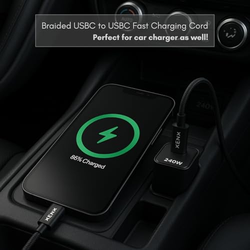 KENX USB-C 240 W Fast Charging Cable – PD 3.1 Certified, 6.6 ft Durable Nylon Braided Design for Rapid Charging & Data Transfer – Compatible with Mac Book, i Phone 15/16 Pro, Steam Deck, Android, Dell & Lenovo – Ultimate Versatility & Reliability