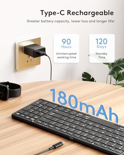 Samsers Wireless Foldable Bluetooth Keyboard with Numeric Keypad – Multi-Device Support for i OS, Android, Windows & Mac – Portable Travel-Friendly Design in Premium PU Leather, Effortless Typing Anywhere!