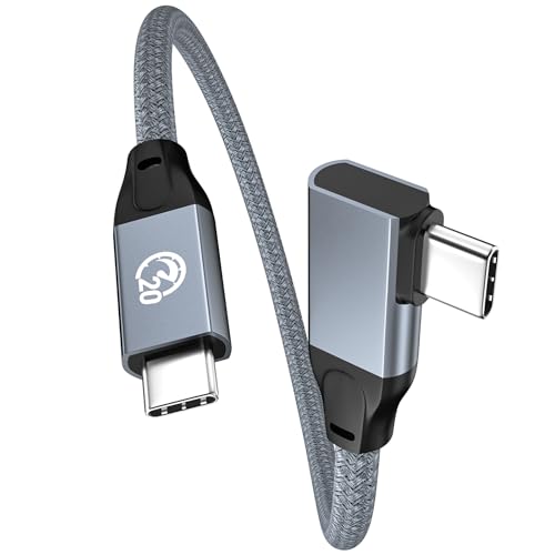 Ultra-Fast USB C Right Angle Cable 100 W – 0.5 ft 2-Pack for High-Speed 20 Gbps Data Transfer & 4 K Video Output – Type C PD Charging Cord Compatible with i Phone 16/15 Pro Max, i Pad, Mac Book, Galaxy S25 – Perfect for Gaming and On-the-Go Use