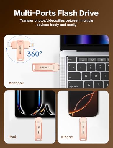 Gulloe 512 GB Flash Drive for i Phone, i Pad, Android & PC – Effortless Plug and Play USB Memory Stick with No App Needed, Sleek Metal Silver Design for Fast Photo and Video Backup, Perfect Storage Expansion Solution