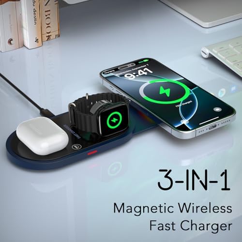 Ultimate 3-in-1 Foldable Charging Station for Apple Devices – Fast Wireless Charger with Magnetic Pad for i Phone 16/15/14/13/12, Apple Watch Series & Air Pods Pro/4/3/2 – Perfect Portable Solution for Effortless Charging on the Go