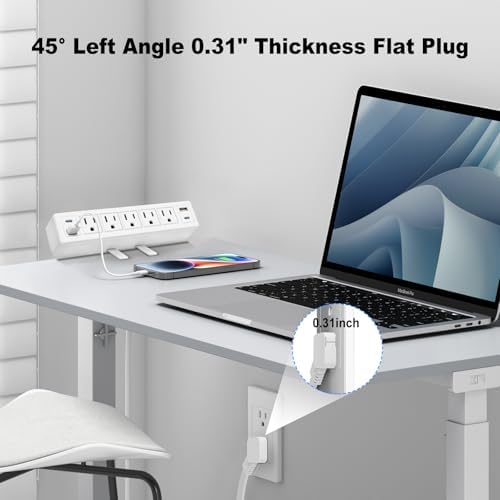 40 W Fast Charging Desk Clamp Power Strip with 4 PD20 W USB Ports and 5 Outlets – 1200 J Surge Protector for Enhanced Device Safety – Perfect for Home Offices, Workshops, and Gaming Stations – Durable Design for Easy Attachment to 1.65” Thick Tabletops