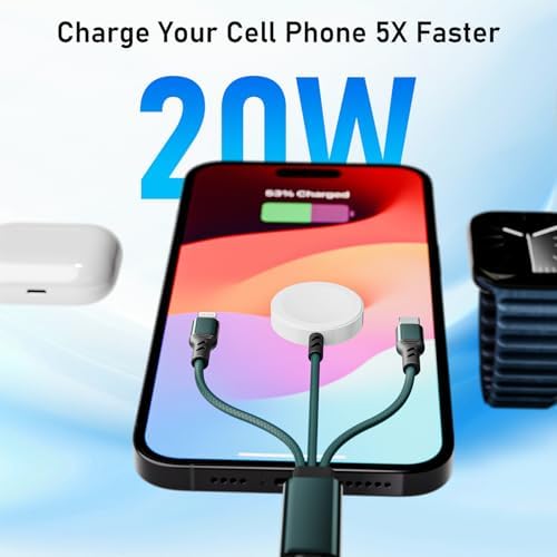 Ultimate 3-in-2 Fast Charging Cable for Apple Watch & i Phone – Versatile USB-C & Lightning Charger with High-Speed Power Delivery for Galaxy S23 – Compact, Durable Design for Effortless Travel and Multi-Device Compatibility
