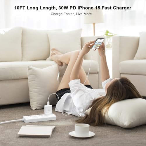 Powerful 30 W i Phone 16 Pro Max Charger Bundle with 10 FT USB-C Cable – Fast Charging Solution for i Phone 15/16 Series – Compact and Travel-Friendly Design for Home & On-the-Go – Exceptional Durability and Performance for Uninterrupted Connectivity