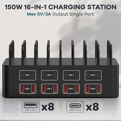 Ultimate 16-Port USB-C Fast Charging Station – RUANSZZ 150 W/35 A Multi-Device Charger for Smartphones, Tablets, and E-Readers – Efficient Power Organizer with Enhanced Compatibility and Safety Features