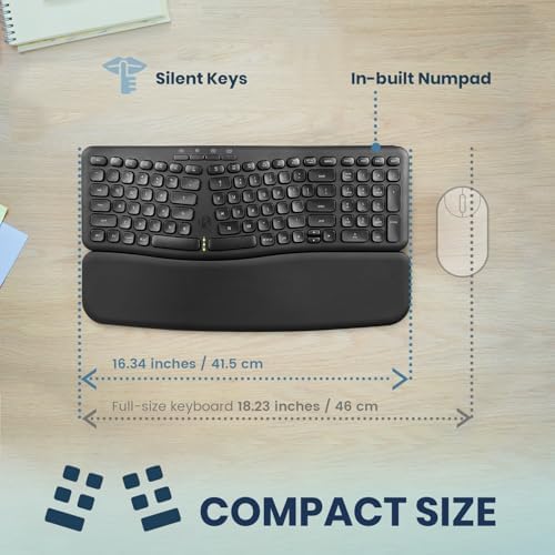 Revolutionize Your Typing with the Perixx PERIBOARD-636 B US Wireless Ergonomic Compact USB Keyboard – Silent Typing, Detachable Wrist Rest & Built-In Number Pad for Ultimate Comfort and Efficiency – Perfect for Home and Office Use