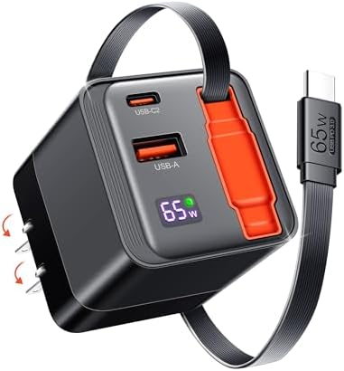 65 W Retractable USB-C Charger Block with Dual Ports – PD PPS Fast Charging Adapter for Mac Book, i Phone 16, i Pad, Galaxy, and Pixel – Portable Ga N3 Technology with Foldable Plug for Enhanced Efficiency and Universal Compatibility