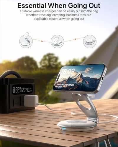 Ultimate 3-in-1 EXW Travel Charging Station for Apple Devices – Magnetic Foldable Wireless Charger for i Phone 16-12 Series, Apple Watch, and Air Pods with 30 W Fast Charger – Sleek Design for Enhanced Portability and Efficiency