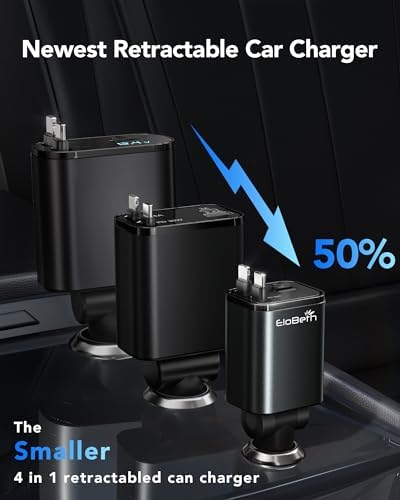 Ultimate 3-in-1 Retractable Car Charger – 50 W Fast Charging Solution with Type C Cable & USB Port for i Phone 16/15/14/13/12/11, Galaxy & Pixel Devices – Tangle-Free Convenience for On-the-Go Power Management