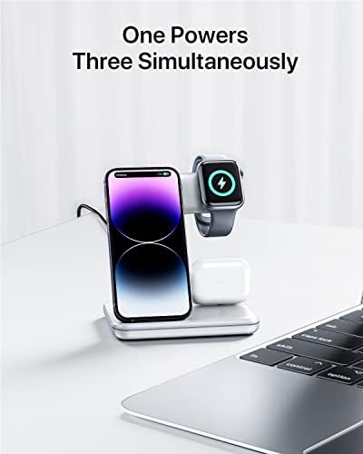 Intoval 3-in-1 Wireless Charging Station for Apple Devices – Fast Charging Hub Compatible with i Phone 15/14/13, Apple Watch Series 9/8/Ultra/7/6/SE, and Air Pods Pro – Sleek Z5 White Design for Efficient Desk Organization and Enhanced Compatibility