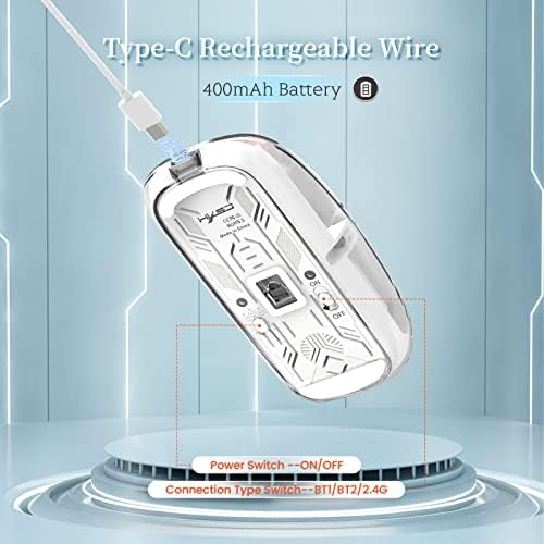Sleek A.JAZZ Wireless Bluetooth 5.1 & 2.4 G Mini Mouse – Lightweight, Rechargeable, and Silent for Ultimate Focus in Office, PC, Mac, and i Pad Use – Stylish Transparent Design with Nano USB-C Receiver for Enhanced Compatibility and Performance