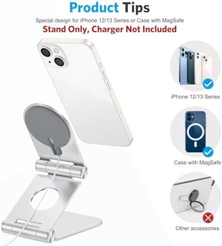 Stand for MagSafe Charger, OMOTON Foldable Phone Stand Holder for MagSafe Accessories， Compatible with iPhone 15/14/13/12 Pro Max/Pro/Mini, Charger for MagSafe Not Included, Black – Enhanced Compatibility and Speed