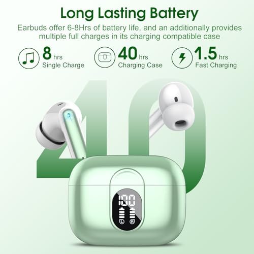 Premium Wireless Earbuds with Bluetooth 5.3 – Hi-Fi Stereo Sound, 40-Hour Playtime, IP7 Waterproof Sports Earphones with LED Battery Display – Perfect for Android & i OS Users – Ultimate Comfort & Durability for Active Lifestyles