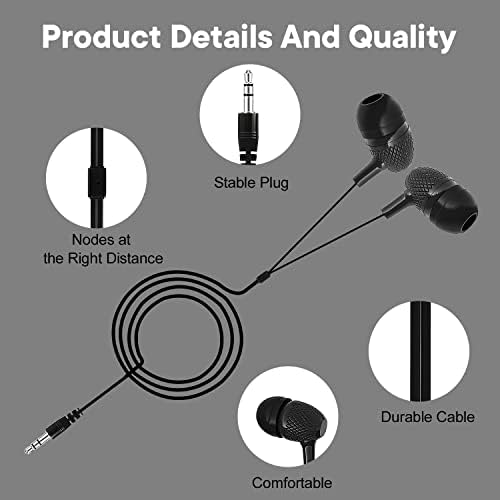 Bulk School Earbuds Headphones – 100 Pack HY400 Black – Premium Quality Audio for Classroom Learning – Comfortable & Durable Earphones for Kids, Teens, and Adults – Versatile Compatibility for Enhanced Educational Engagement