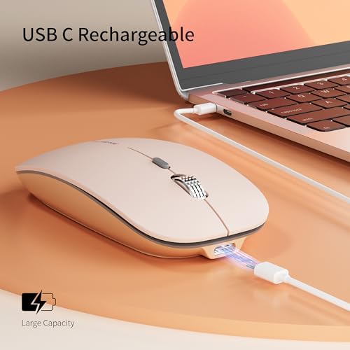 Uciefy Q5 Slim Rose Gold Wireless Mouse – Portable Optical Rechargeable Design with Silent Click, USB Receiver & Type C Adapter for Effortless PC, Laptop & Desktop Compatibility – Elevate Your Workspace with Style & Precision