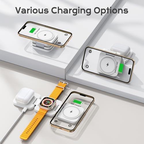 3-in-1 Wireless Charging Station for Apple Devices – KU XIU Portable Travel Charger for i Phone 16/15/14/13/12 Series, Apple Watch 10/9/8/7/6/5/4/3/SE & Air Pods Pro/4/3/2 – Fast, Foldable Design with Enhanced Safety Features and Universal Compatibility