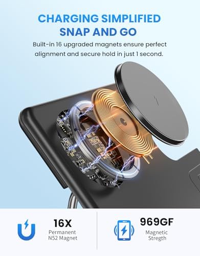 Magnetic 3-in-1 Wireless Charging Station for Apple Devices: Joy Geek Foldable Charger Stand for i Phone 15/14/13/12 Pro Max, Apple Watch 9/8/7/6/5/4 SE, & Air Pods Pro 2/3 – Fast, Portable, and Stylish Charging Solution for Tech Enthusiasts