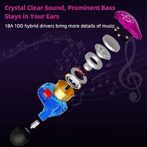 YINYOO KZ ZST Colorful Hybrid In-Ear Earphones – 1 BA + 1 DD Hi-Fi Wired Gaming Headset with Noise Isolation for Superior Audio Clarity – Stylish, Ergonomic Design for Enhanced Comfort and Compatibility