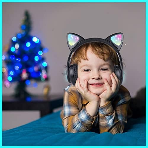 Playful Wireless Cat Ear Headphones for Kids – Bluetooth Audio with LED Lights, Foldable Design & Built-in Microphone for Gaming and Travel – Ultimate Gift for Trendy Young Girls