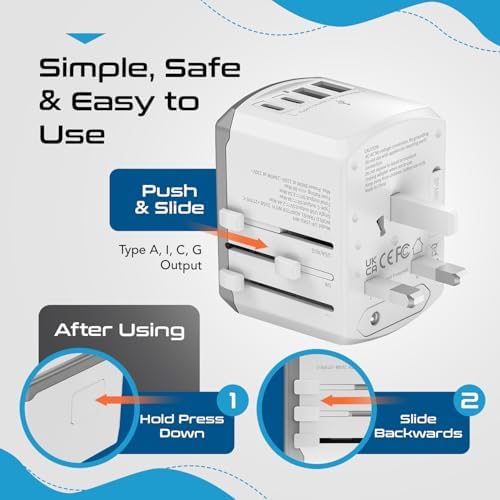 Ultimate Compact Travel Power Adapter for UK & Ireland – Dual USB & USB-C Fast Charger with 3.1 A Output – Type G Plug Converter for Seamless Global Connectivity in Hong Kong, England, Dubai, and Saudi Arabia – Safe, Efficient Design for Smart Travelers