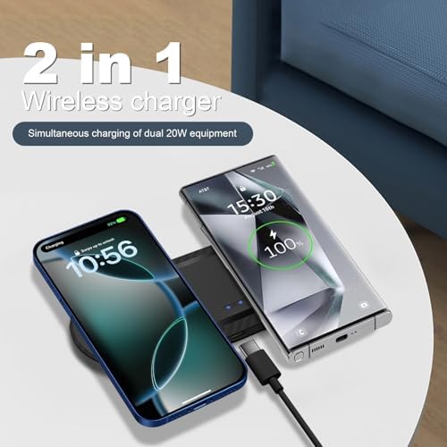 40 W Dual Fast Wireless Charging Pad – Efficient 20 W Charging for i Phone 16-11, Air Pods & Samsung Galaxy – Sleek Design for Home & Office Use – Versatile Charging Station with Enhanced Compatibility and Speed